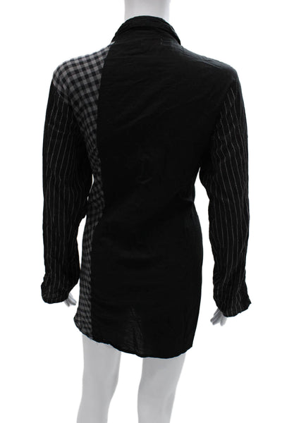 Tulip Womens Black Striped Cotton Tunic Button-Up Collared Short Dress Size XS