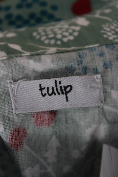 Tulip Womens Shirt Dress Floral Green Cotton Long Sleeve Button Up Size XS