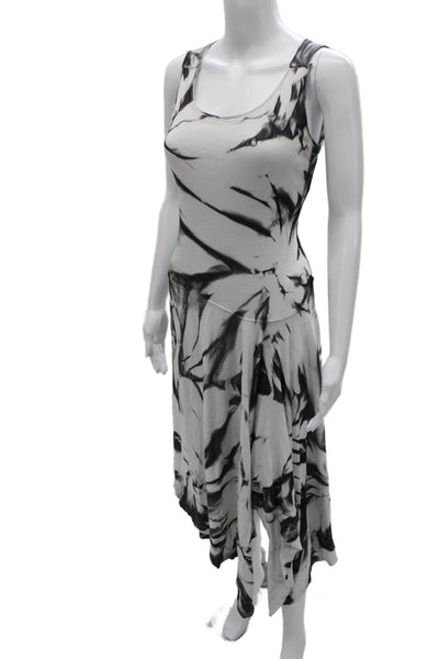 Bashara Lesser Womens Tank Dress White Cotton Tie Dye Sleeveless Long Size M