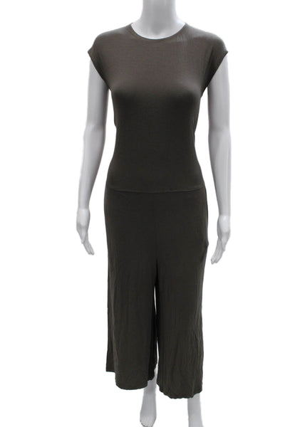 Eileen Fisher Women Short Sleeve Round Neck Viscose Jumpsuit Green Size 2XS
