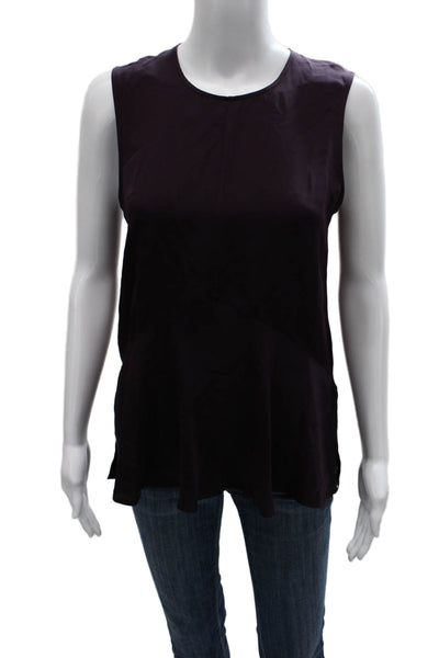 Theory Women Silk Sleeveless Tunic Purple Round Neck Zip Solid Size PP