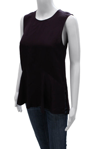 Theory Women Silk Sleeveless Tunic Purple Round Neck Zip Solid Size PP