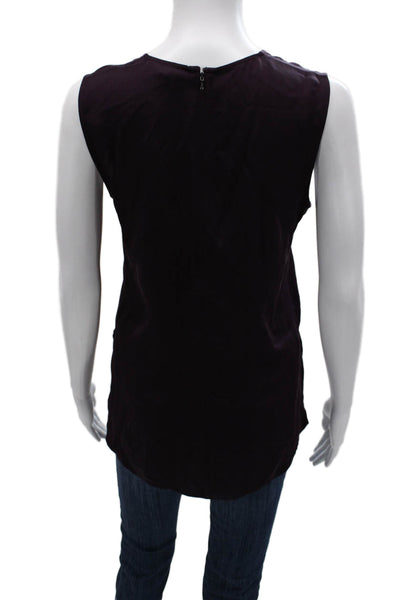 Theory Women Silk Sleeveless Tunic Purple Round Neck Zip Solid Size PP