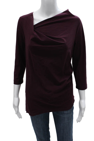 Porto Women Tunic Blouse Purple Cowl Neck 3/4 Sleeve Nylon Size 0