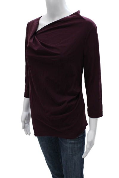 Porto Women Tunic Blouse Purple Cowl Neck 3/4 Sleeve Nylon Size 0