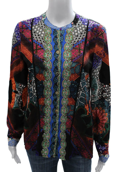 Citron Women Silk Tunic Blouse Long Sleeve Geometric Multi Size XS
