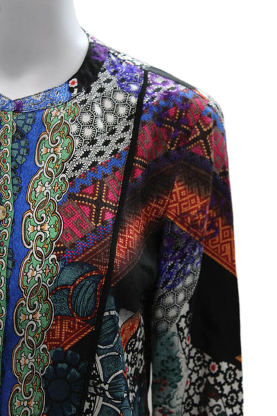 Citron Women Silk Tunic Blouse Long Sleeve Geometric Multi Size XS