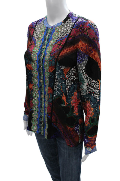 Citron Women Silk Tunic Blouse Long Sleeve Geometric Multi Size XS