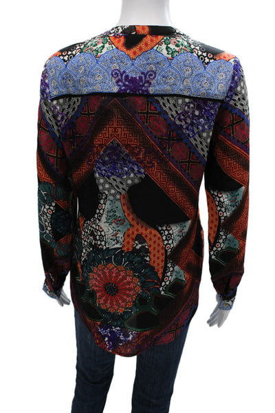 Citron Women Silk Tunic Blouse Long Sleeve Geometric Multi Size XS