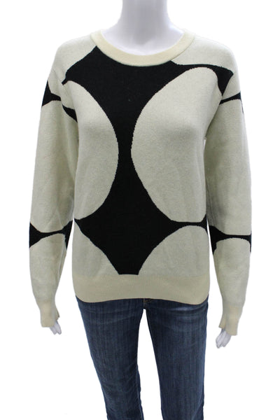 Marimekko Women Pullover Black Geometric Crew Neck 55% Cotton Longsleeve Size L