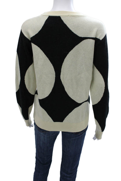 Marimekko Women Pullover Black Geometric Crew Neck 55% Cotton Longsleeve Size L