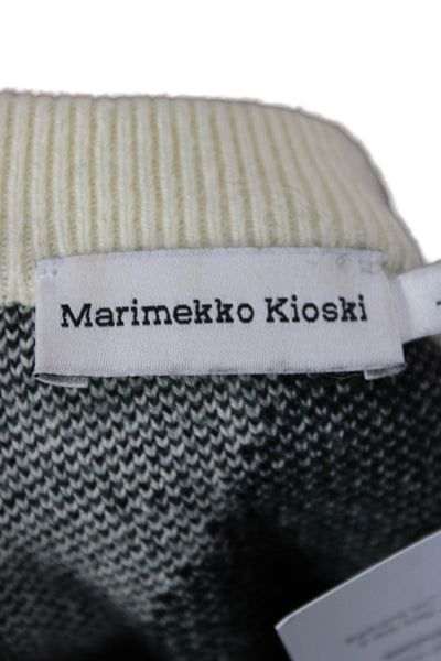 Marimekko Women Pullover Black Geometric Crew Neck 55% Cotton Longsleeve Size L