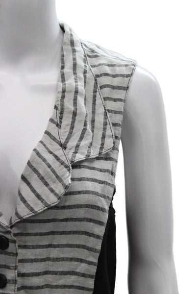 Cynthia Ashby Womens Linen V Neck Striped Sleeveless Vest Button Gray Size XS