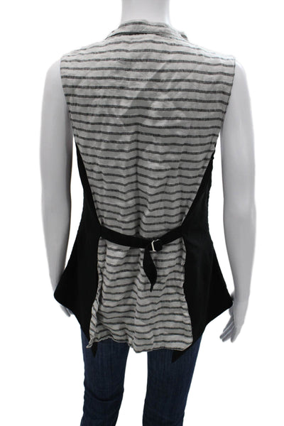 Cynthia Ashby Womens Linen V Neck Striped Sleeveless Vest Button Gray Size XS