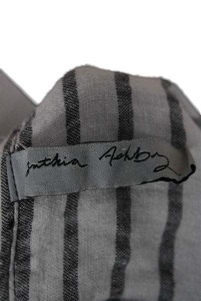 Cynthia Ashby Womens Linen V Neck Striped Sleeveless Vest Button Gray Size XS