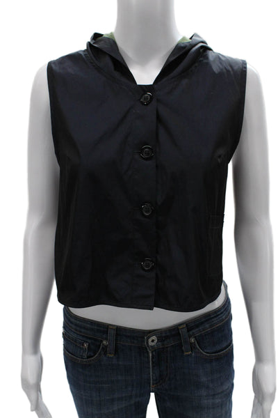 Sun Kim Women Blouse Sleeveless Black Button Polyester Round Neck Size XS