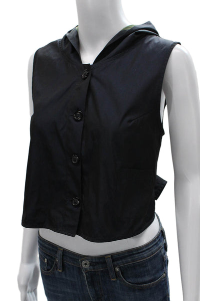 Sun Kim Women Blouse Sleeveless Black Button Polyester Round Neck Size XS