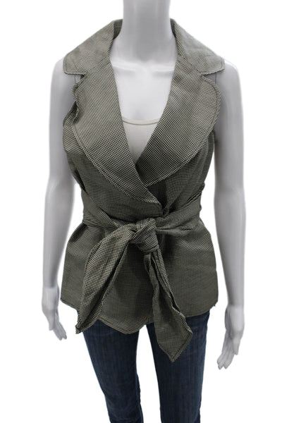Charles Chang-Lima Womens Linen Check Collared Sleeveless Blouse Tie Size 2