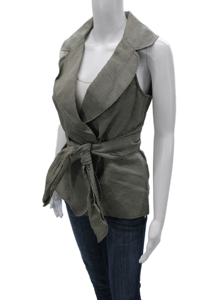 Charles Chang-Lima Womens Linen Check Collared Sleeveless Blouse Tie Size 2
