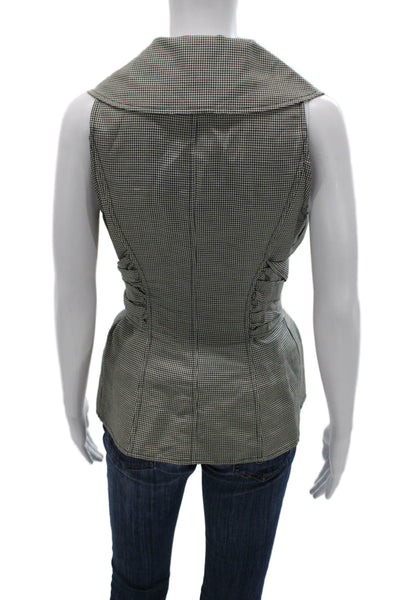 Charles Chang-Lima Womens Linen Check Collared Sleeveless Blouse Tie Size 2