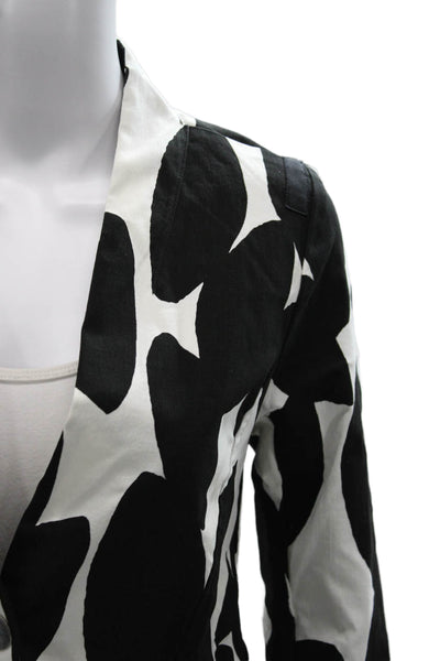 Porto Women Black Geometric Viscose Blazer 3/4 Sleeve Button Size 1