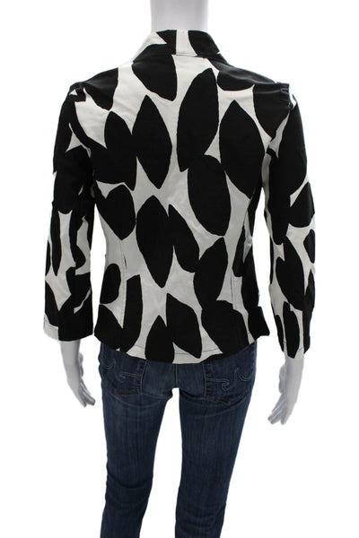 Porto Women Black Geometric Viscose Blazer 3/4 Sleeve Button Size 1