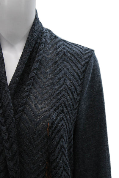 High Secret Women Cardigan Blue Acrylic Herringbone Collared Long Sleeve Size S