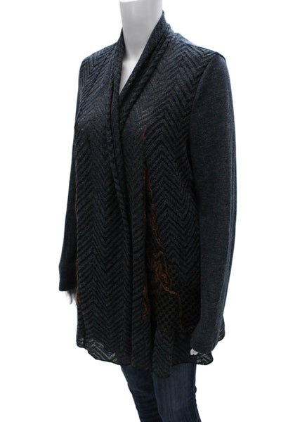 High Secret Women Cardigan Blue Acrylic Herringbone Collared Long Sleeve Size S