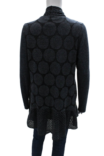 High Secret Women Cardigan Blue Acrylic Herringbone Collared Long Sleeve Size S