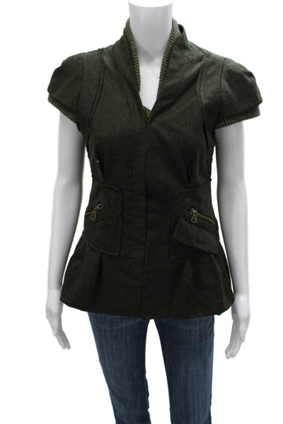 Nanette Lepore Womens Green Basic Jacket Button Short Sleeve Wool Size S
