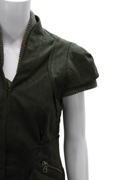 Nanette Lepore Womens Green Basic Jacket Button Short Sleeve Wool Size S