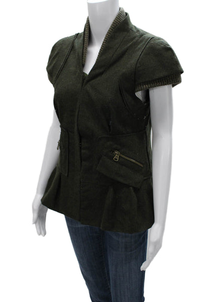 Nanette Lepore Womens Green Basic Jacket Button Short Sleeve Wool Size S