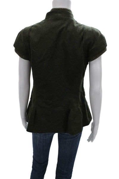 Nanette Lepore Womens Green Basic Jacket Button Short Sleeve Wool Size S