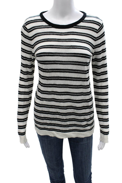 Barneys New York Women Basic T-Shirt Black Linen Long Sleeve Round Neck Size XS