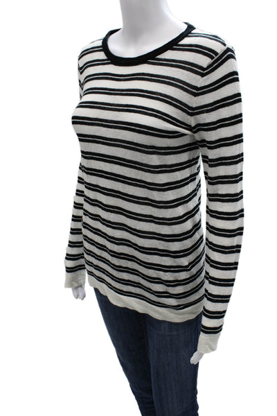 Barneys New York Women Basic T-Shirt Black Linen Long Sleeve Round Neck Size XS
