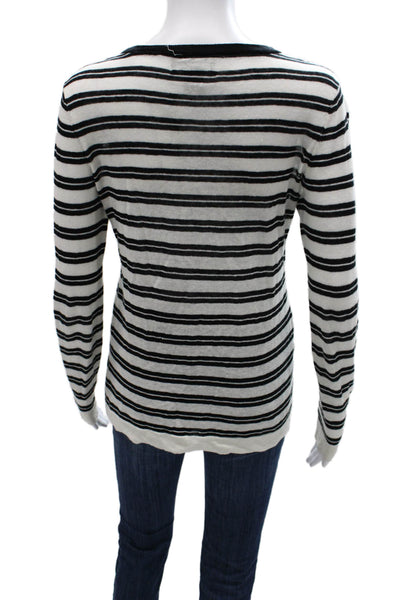 Barneys New York Women Basic T-Shirt Black Linen Long Sleeve Round Neck Size XS