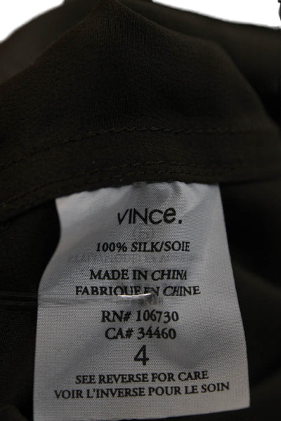 Vince Women Silk Collared Button-Up Long Sleeve Solid Green Basic Size 4