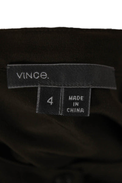 Vince Women Silk Collared Button-Up Long Sleeve Solid Green Basic Size 4