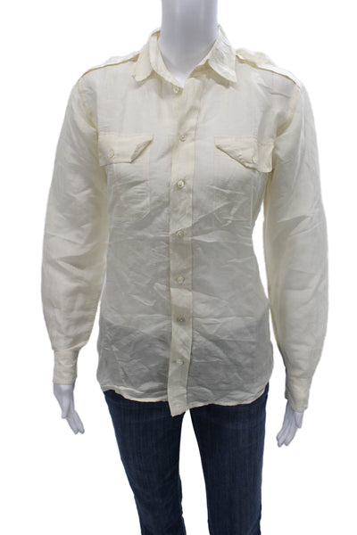 Ralph Lauren Black Label Women Ivory Cotton Button-Up Long Sleeve Size 4