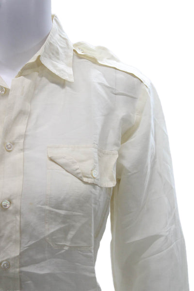 Ralph Lauren Black Label Women Ivory Cotton Button-Up Long Sleeve Size 4