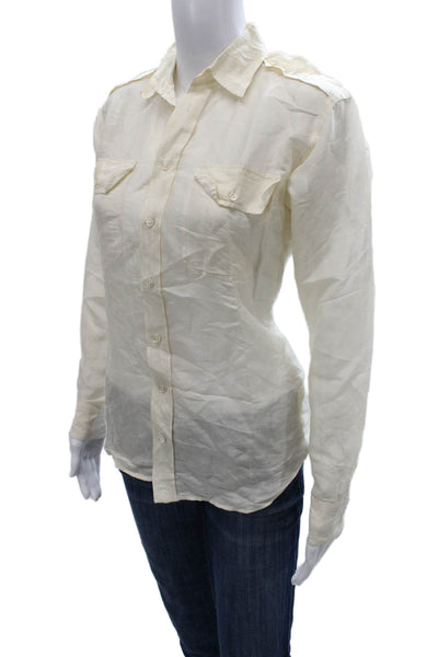 Ralph Lauren Black Label Women Ivory Cotton Button-Up Long Sleeve Size 4