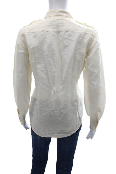 Ralph Lauren Black Label Women Ivory Cotton Button-Up Long Sleeve Size 4