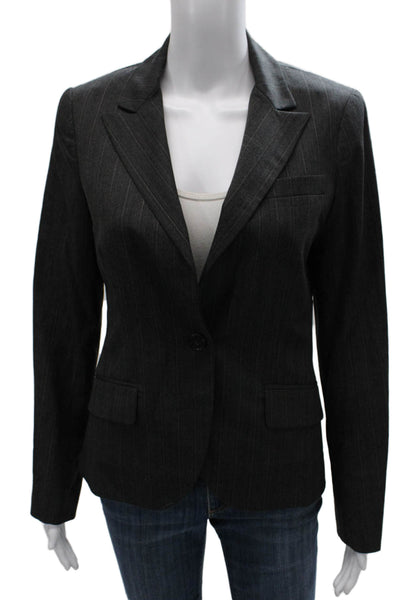 Theory Womens Wool Pinstripe Blazer Gray Button Size 8