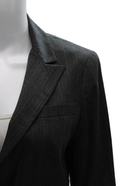 Theory Womens Wool Pinstripe Blazer Gray Button Size 8