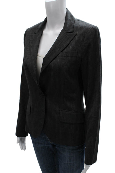 Theory Womens Wool Pinstripe Blazer Gray Button Size 8