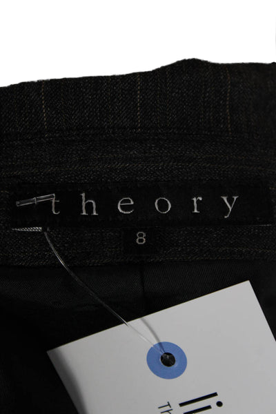 Theory Womens Wool Pinstripe Blazer Gray Button Size 8