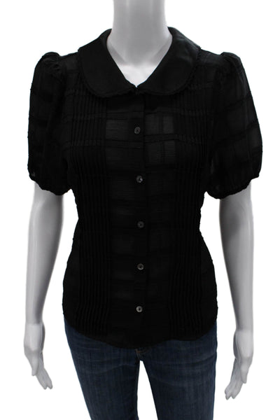 Heartloom Women Basic Collared Check Button Short Sleeve Blouse Size M