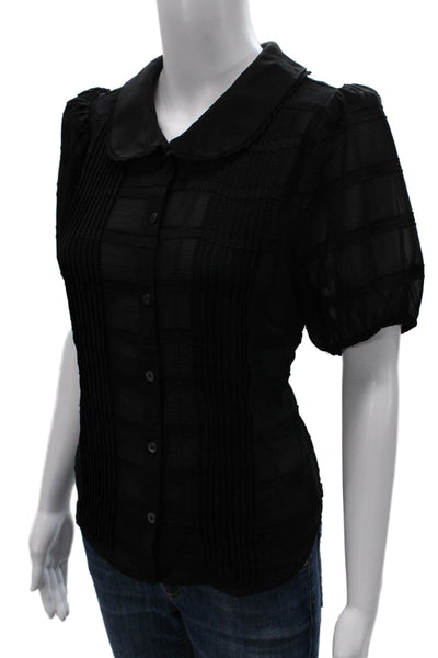 Heartloom Women Basic Collared Check Button Short Sleeve Blouse Size M