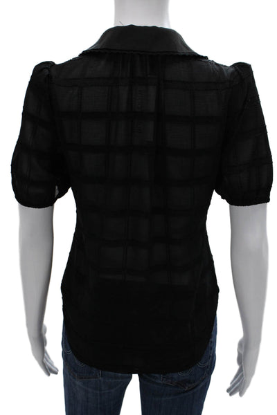 Heartloom Women Basic Collared Check Button Short Sleeve Blouse Size M