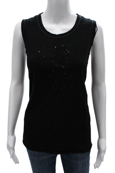 Unsweetened Womens Basic Scoop Neck Cotton Sleeveless Tank Black Size S
